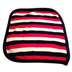 Binghamton Knitting Company Knit Lap Blanket Afghan Red White Blue Made in USA